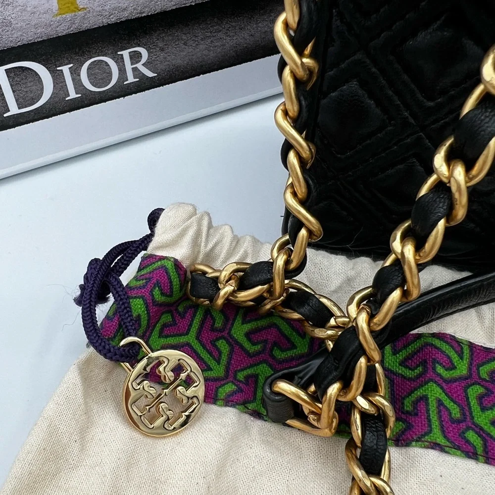 Tory Burch Fleming Black Quilted Leather Bag